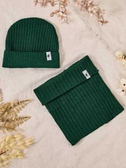 Czapki|Czapki I Kapelusze^Royalfashion Komplet zimowy uniwersalny- czapka typu beanie z kominem zielony