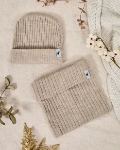 Czapki|Czapki I Kapelusze^Royalfashion Komplet zimowy uniwersalny- czapka typu beanie z kominem beżowy