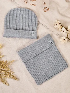 Czapki|Czapki I Kapelusze^Royalfashion Komplet zimowy uniwersalny- czapka typu beanie z kominem gołębi szary