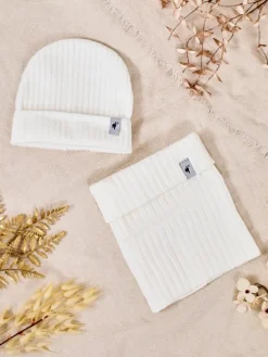Czapki|Czapki I Kapelusze^Royalfashion Komplet zimowy uniwersalny- czapka typu beanie z kominem biały