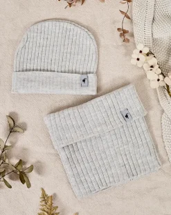 Czapki|Czapki I Kapelusze^Royalfashion Komplet zimowy uniwersalny- czapka typu beanie z kominem Jasny szary