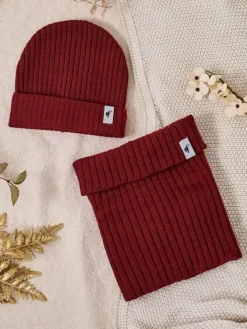 Czapki|Czapki I Kapelusze^Royalfashion Komplet zimowy uniwersalny- czapka typu beanie z kominem Bordowy