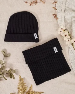 Czapki|Czapki I Kapelusze^Royalfashion Komplet zimowy uniwersalny- czapka typu beanie z kominem czarny