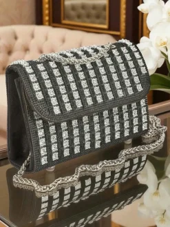 Małe Torebki^Royalfashion Kopertowa torebka damska z cyrkoniami Elira Dusk czarny