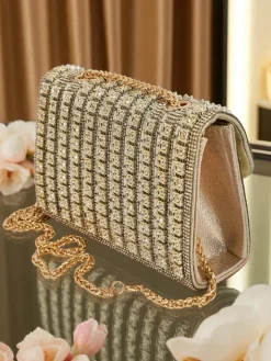 Małe Torebki^Royalfashion Kopertowa torebka damska z cyrkoniami Elira Dusk złoty