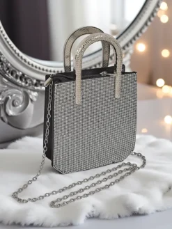 Małe Torebki^Royalfashion Kopertowa torebka damska z cyrkoniami i rączkami węża Snake Glam czarny