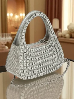 Małe Torebki^Royalfashion Kopertowa torebka damska z cyrkoniami Myra Quill srebrny