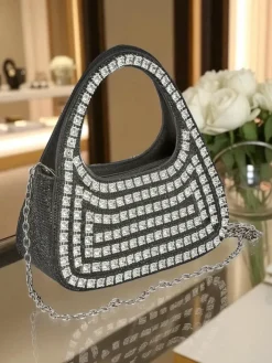 Małe Torebki^Royalfashion Kopertowa torebka damska z cyrkoniami Myra Quill czarny