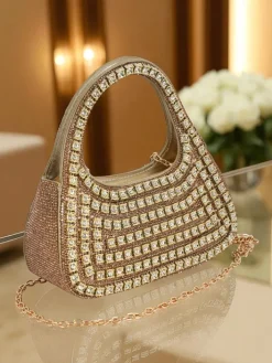 Małe Torebki^Royalfashion Kopertowa torebka damska z cyrkoniami Myra Quill złoty