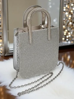 Małe Torebki^Royalfashion Kopertowa torebka damska z cyrkoniami i rączkami węża Snake Glam srebrny