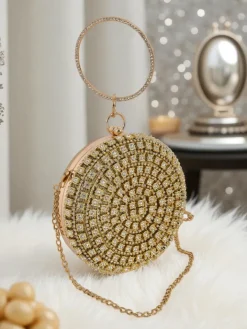 Małe Torebki^Royalfashion Kopertowa torebka damska z cyrkoniami Elira Noir złoty