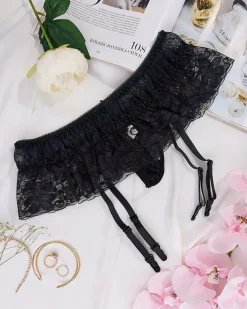 Stringi^Royalfashion Koronkowe majtki damskie stringi czarny