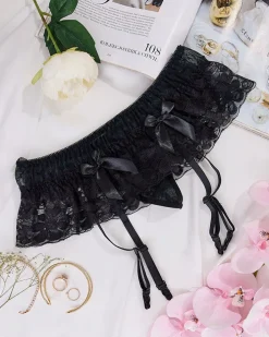 Stringi^Royalfashion Koronkowe majtki damskie stringi czarny