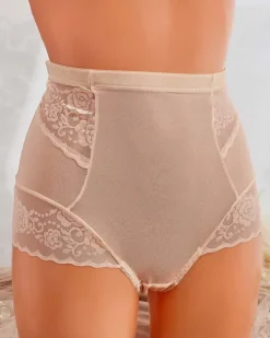 Figi^Royalfashion Koronkowe majtki damskie typu figi beżowy