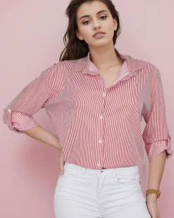Bluzki / Koszule / Koszulki^Royalfashion Koszula damska w paski czerwony