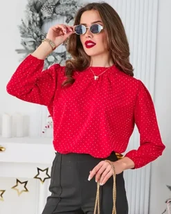 Bluzki / Koszule / Koszulki^Royalfashion Koszula damska z cyrkoniami czerwony