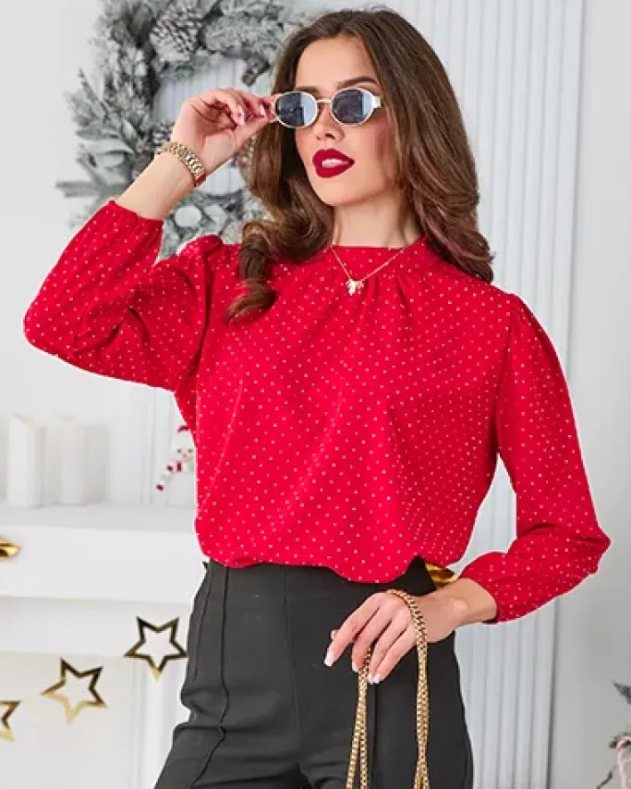 Bluzki / Koszule / Koszulki^Royalfashion Koszula damska z cyrkoniami czerwony