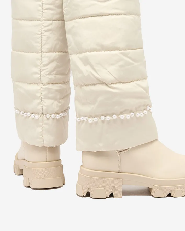 Kozaki Na Płaskim Obcasie|Kozaki Z Ociepleniem^Royalfashion Kozaki damskie w kolorze owym Ameroe krem