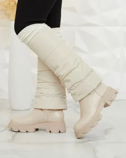 Kozaki Na Płaskim Obcasie|Kozaki Z Ociepleniem^Royalfashion Kozaki damskie w kolorze owym Ameroe krem