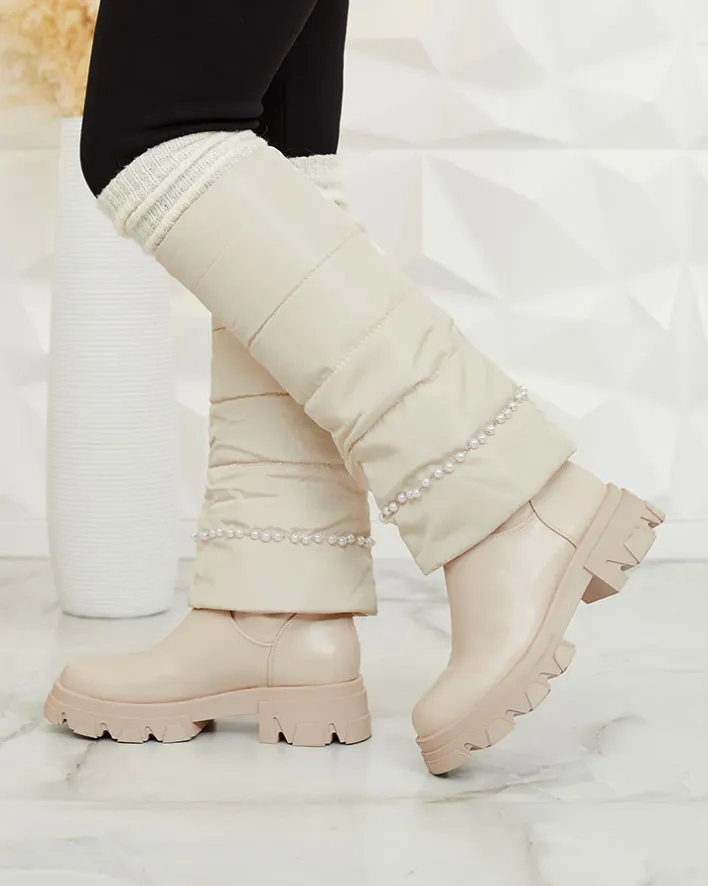 Kozaki Na Płaskim Obcasie|Kozaki Z Ociepleniem^Royalfashion Kozaki damskie w kolorze owym Ameroe krem