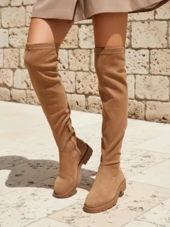 Kozaki Na Płaskim Obcasie|Kozaki Z Ociepleniem^Royalfashion Kozaki damskie za kolano Remelsie Camel