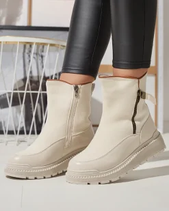 Botki Z Grubym Ociepleniem|Botki Na Płaskim Obcasie^Royalfashion owe botki damskie Mefina krem