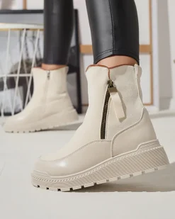 Botki Z Grubym Ociepleniem|Botki Na Płaskim Obcasie^Royalfashion owe botki damskie Mefina krem