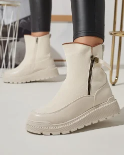 Botki Z Grubym Ociepleniem|Botki Na Płaskim Obcasie^Royalfashion owe botki damskie Mefina krem