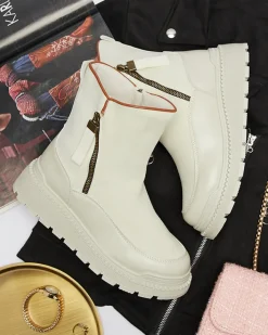 Botki Z Grubym Ociepleniem|Botki Na Płaskim Obcasie^Royalfashion owe botki damskie Mefina krem