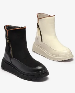 Botki Z Grubym Ociepleniem|Botki Na Płaskim Obcasie^Royalfashion owe botki damskie Mefina krem