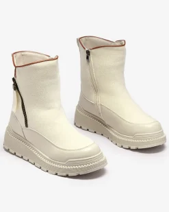 Botki Z Grubym Ociepleniem|Botki Na Płaskim Obcasie^Royalfashion owe botki damskie Mefina krem