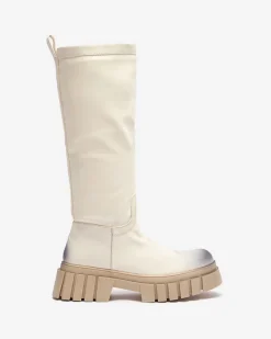 Kozaki Na Płaskim Obcasie|Kozaki Z Ociepleniem^Royalfashion owe damskie kozaki do połowy łydki Astaroth krem