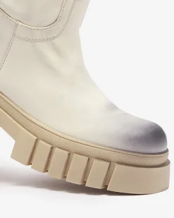 Kozaki Na Płaskim Obcasie|Kozaki Z Ociepleniem^Royalfashion owe damskie kozaki do połowy łydki Astaroth krem