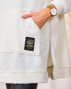 Bluzy|Swetry^Royalfashion owy długi sweter damski z kapturem krem