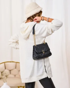 Bluzy|Swetry^Royalfashion owy długi sweter damski z kapturem krem