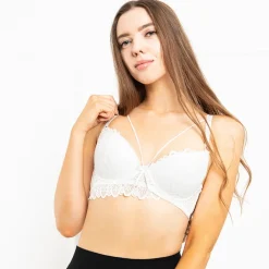 Codzienne^Royalfashion owy usztywniany biustonosz z koronką i paskami krem