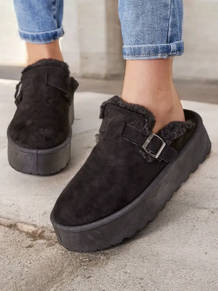 Botki Z Delikatnym Ociepleniem|Śniegowce^Royalfashion Krótkie buty a'la śniegowce bez pięty damskie Poctes czarny