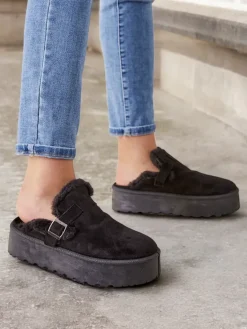 Botki Z Delikatnym Ociepleniem|Śniegowce^Royalfashion Krótkie buty a'la śniegowce bez pięty damskie Poctes czarny