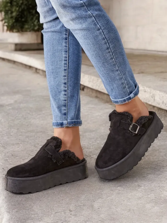 Botki Z Delikatnym Ociepleniem|Śniegowce^Royalfashion Krótkie buty a'la śniegowce bez pięty damskie Poctes czarny