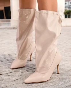 Kozaki Na Obcasie|Kozaki Bez Ocieplenia^Royalfashion Krótkie kozaki damskie Solii beżowy