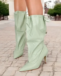 Kozaki Na Obcasie|Kozaki Bez Ocieplenia^Royalfashion Krótkie kozaki damskie Sobete zielony