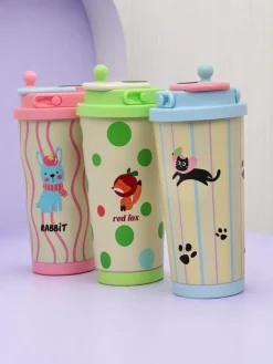 Akcesoria^Royalfashion Kubek termiczny z ustnikiem i czujnikiem temperatury Cute Animals Błękit nieba