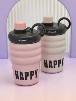 Akcesoria^Royalfashion Kubek termiczny z ustnikiem Happy Cup różowy