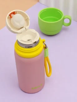 Akcesoria^Royalfashion Kubek termiczny termos z kubeczkiem Happy Smile różowy