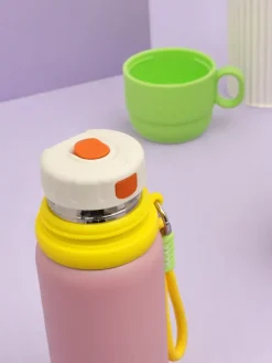 Akcesoria^Royalfashion Kubek termiczny termos z kubeczkiem Happy Smile różowy