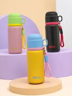 Akcesoria^Royalfashion Kubek termiczny termos z kubeczkiem Happy Smile żółty