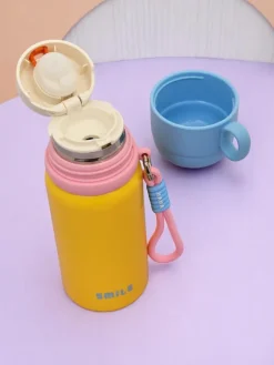 Akcesoria^Royalfashion Kubek termiczny termos z kubeczkiem Happy Smile żółty