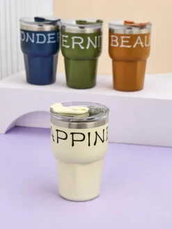 Akcesoria^Royalfashion Kubek termiczny ze słomką Beautiful biały