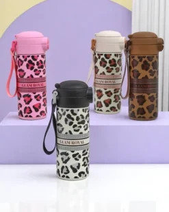 Akcesoria^Royalfashion Kubek termiczny z ustnikiem Glam Leo czarny