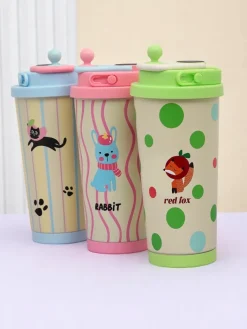 Akcesoria^Royalfashion Kubek termiczny z ustnikiem i czujnikiem temperatury Cute Animals zielony